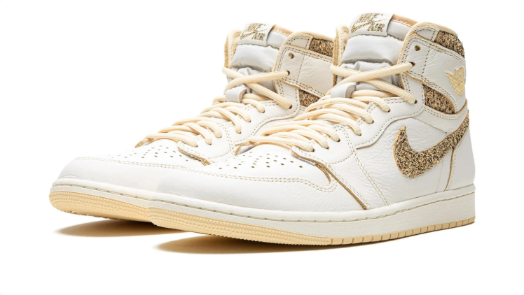Air Jordan 1 High-Top Sneakers in Cream White & Gold