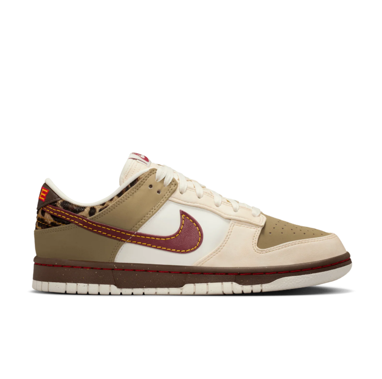 Nike Low-Top Sneakers - Cream/Khaki with Burgundy & Leopard Details