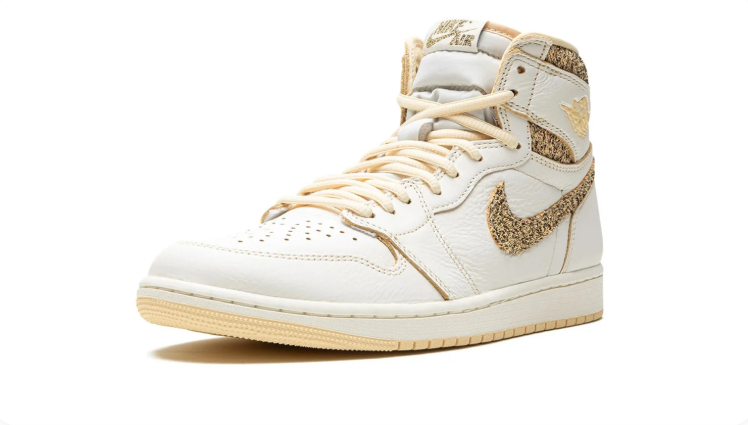 Air Jordan 1 High-Top Sneakers in Cream White & Gold