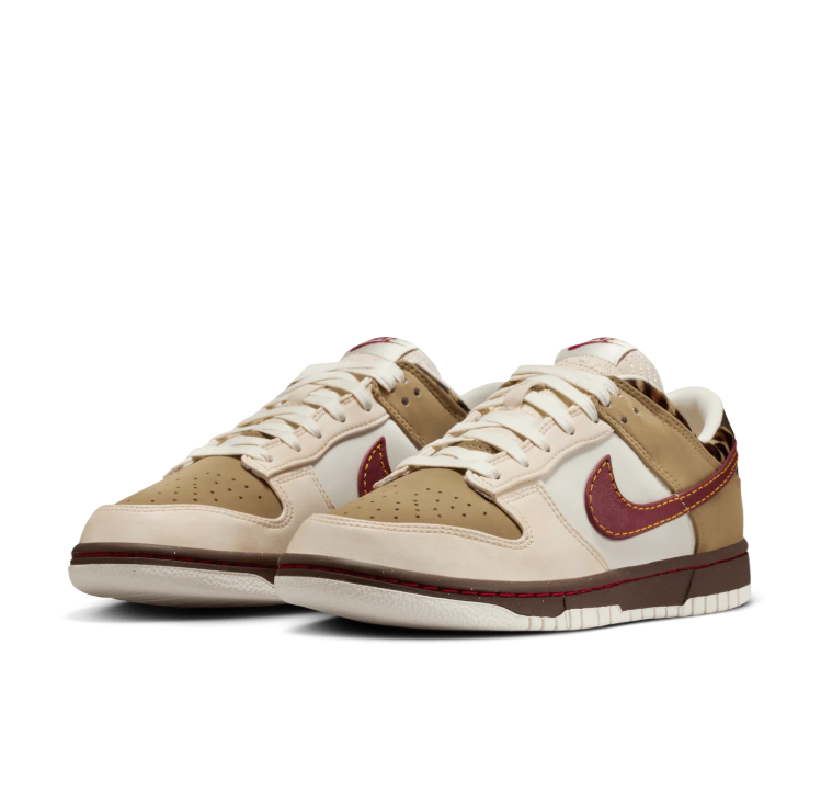 Nike Low-Top Sneakers - Cream/Khaki with Burgundy & Leopard Details