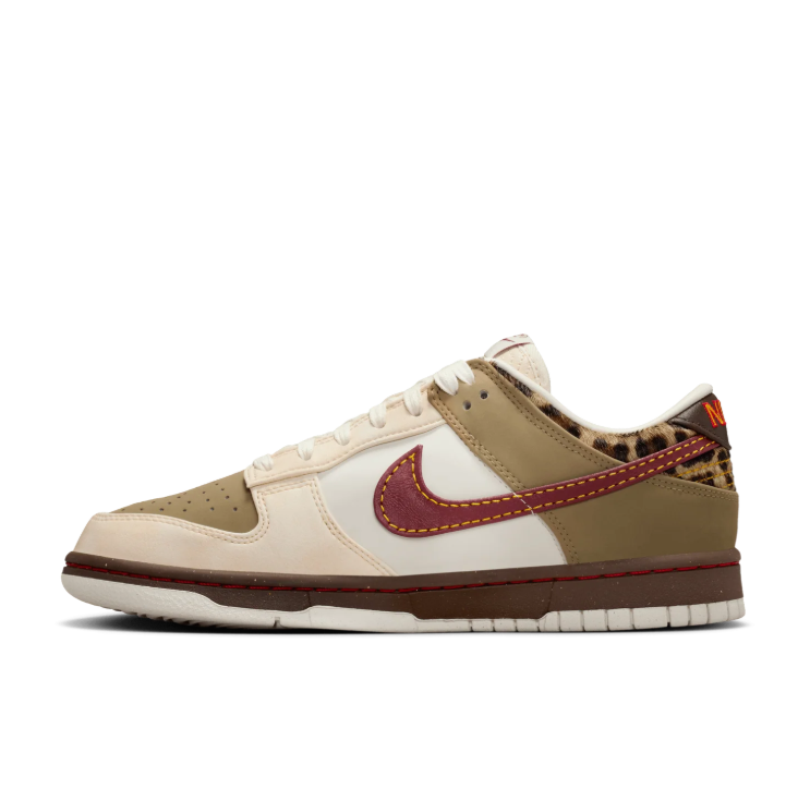 Nike Low-Top Sneakers - Cream/Khaki with Burgundy & Leopard Details