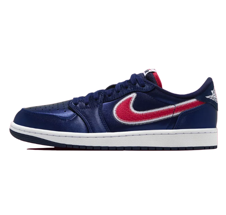 Air Jordan 1 Low Sneakers - Navy/Red with Contrast Stitching