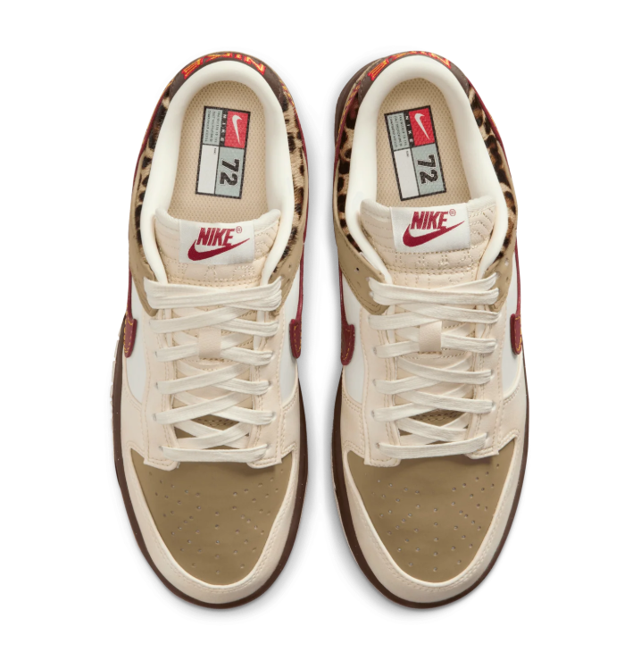 Nike Low-Top Sneakers - Cream/Khaki with Burgundy & Leopard Details