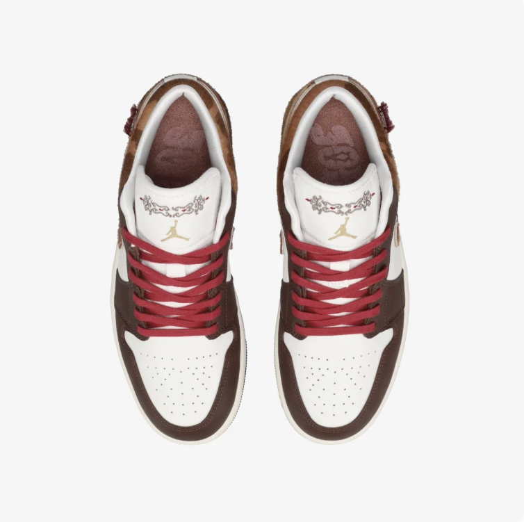 Jordan Low-Top Sneakers – Brown & White with Red Laces
