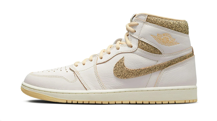 Air Jordan 1 High-Top Sneakers in Cream White & Gold