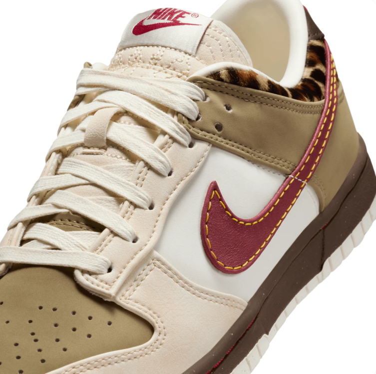 Nike Low-Top Sneakers - Cream/Khaki with Burgundy & Leopard Details