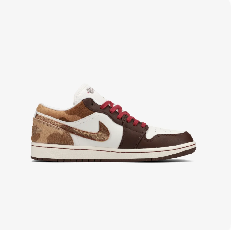 Jordan Low-Top Sneakers – Brown & White with Red Laces