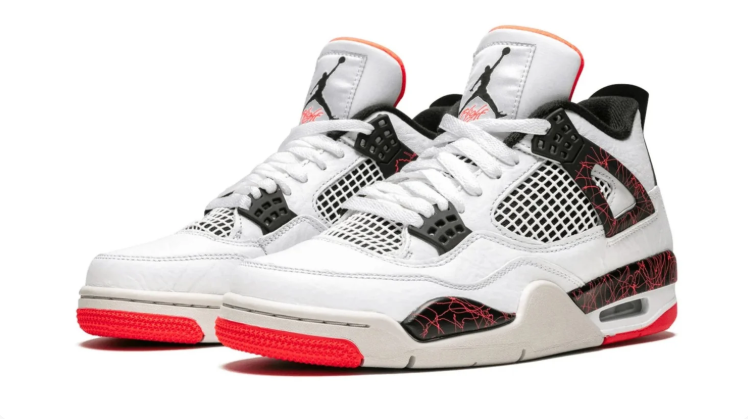 Jordan Mid-Top Sneakers – White & Black with Red Crackle Accents